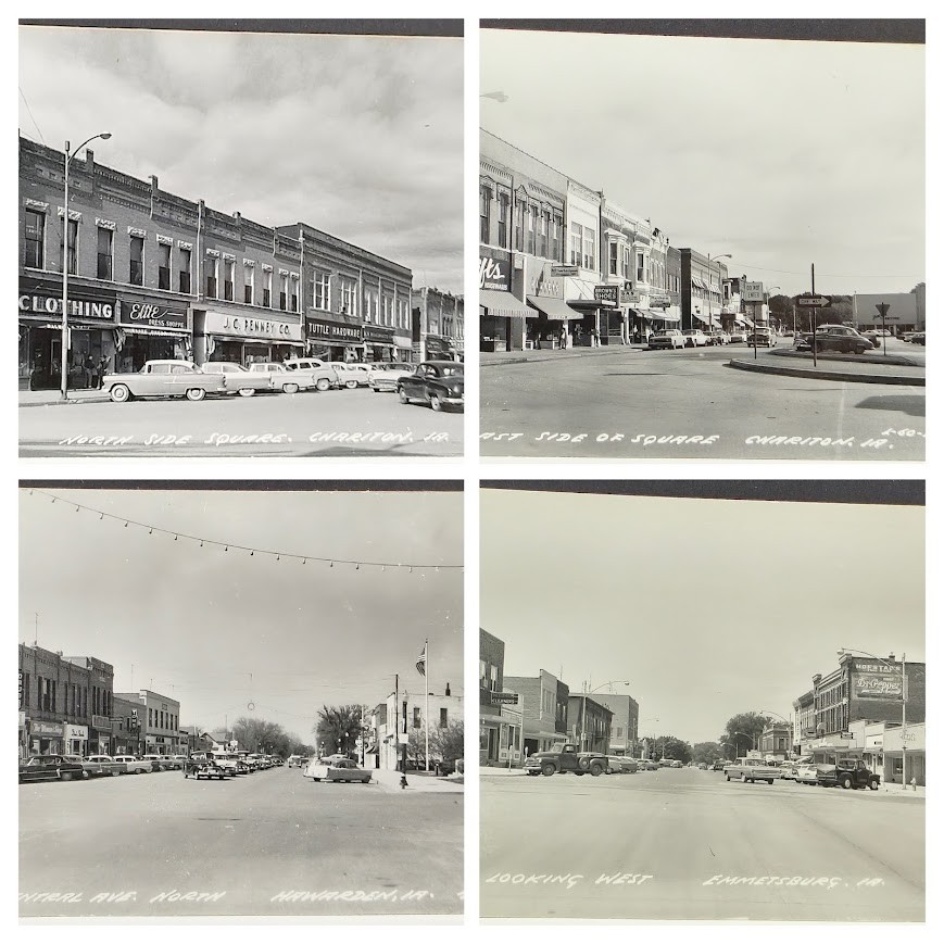 4 RPPC\'s ~ IOWA Towns Street Scenes ~ Coca-Cola, JCPennys, Dr Pepper signs 4 RPPC\'s ~ IOWA Towns Street Scenes ~ Coca-Cola, JCPennys, Dr Pepper signs