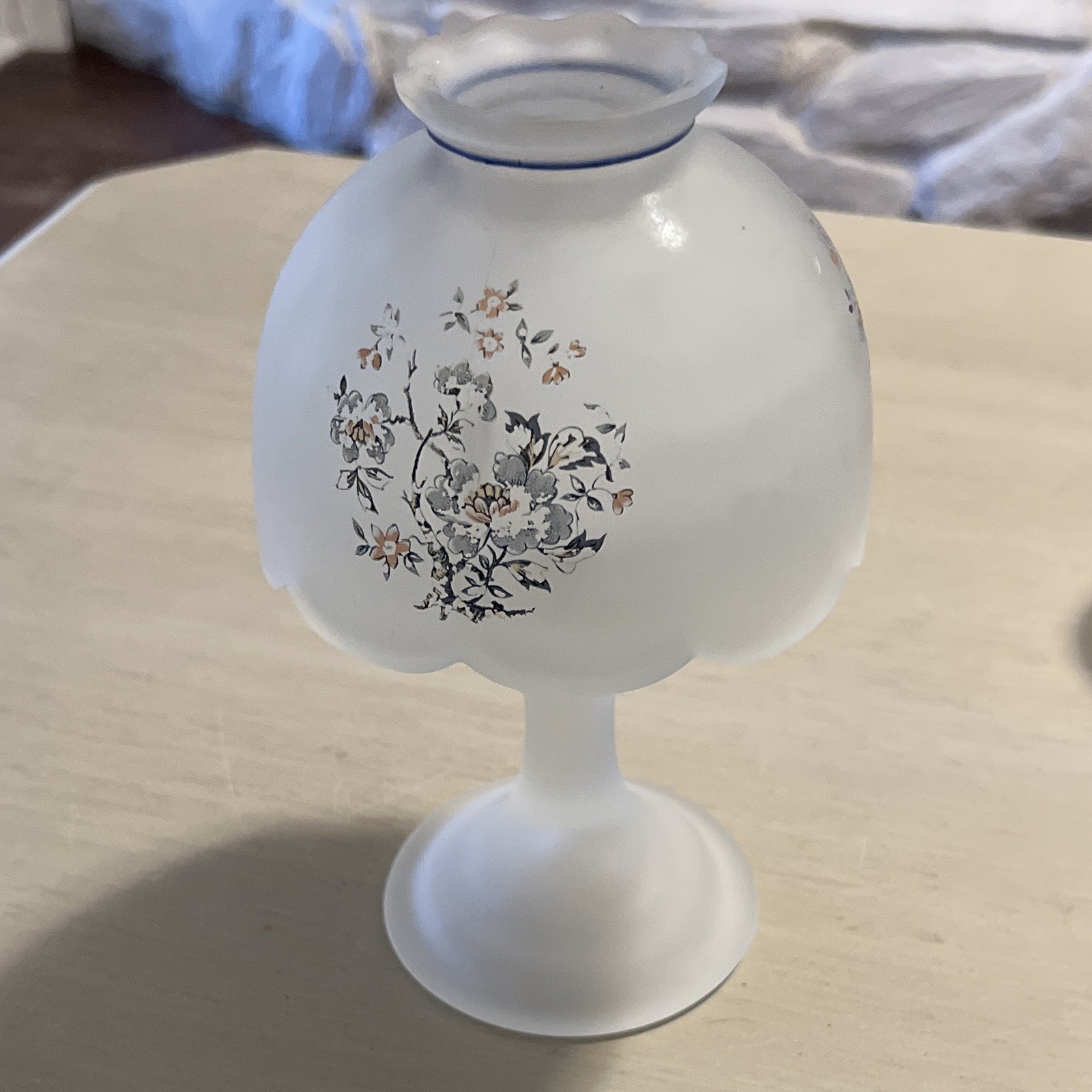 Vintage Satin Milk Glass Floral Fairy Lamp Candle Holder Westmoreland Style