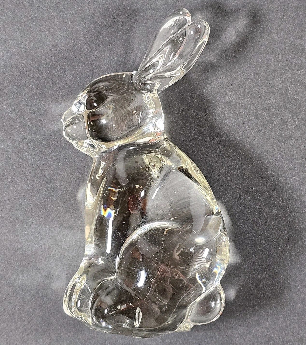 Vtg Clear Glass Bunny Rabbit Heavy Figurine Paperweight Collectible Easter