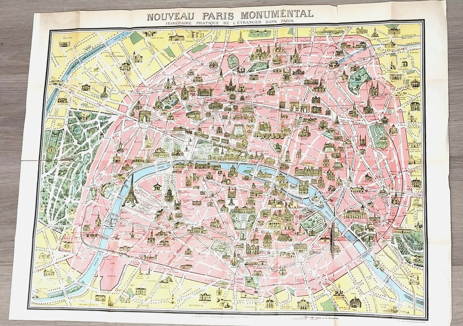 VERIFIED Original Map NOUVEAU PARIS MONUMENTAL-PLAN OF PARIS-1948-L@@K RARE