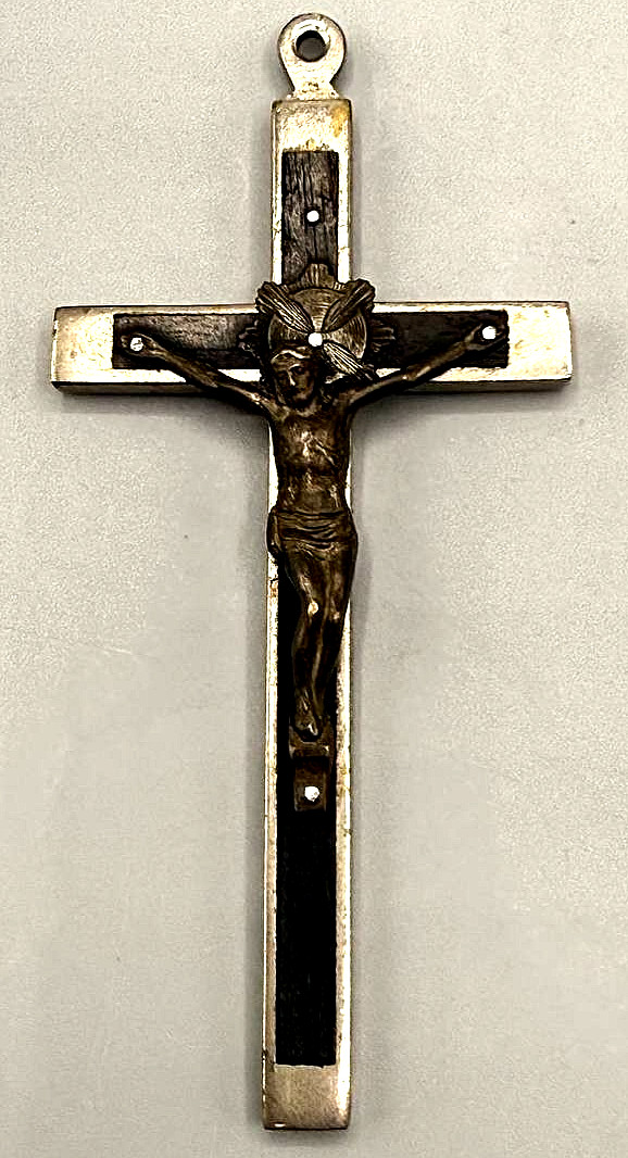 Vintage French Style Crucifix Wood & Metal Catholic Cross — INRI 4\ Vintage French Style Crucifix Wood & Metal Catholic Cross — INRI 4\