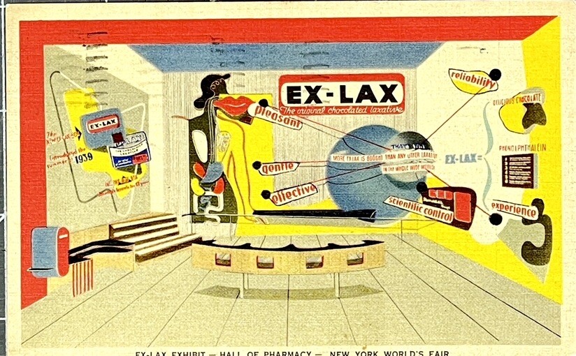 Vtg 1939 World's Fair Ex-Lax Exhibit Hall of Pharmacy Rare WF Postmark Vtg 1939 World's Fair Ex-Lax Exhibit Hall of Pharmacy Rare WF Postmark