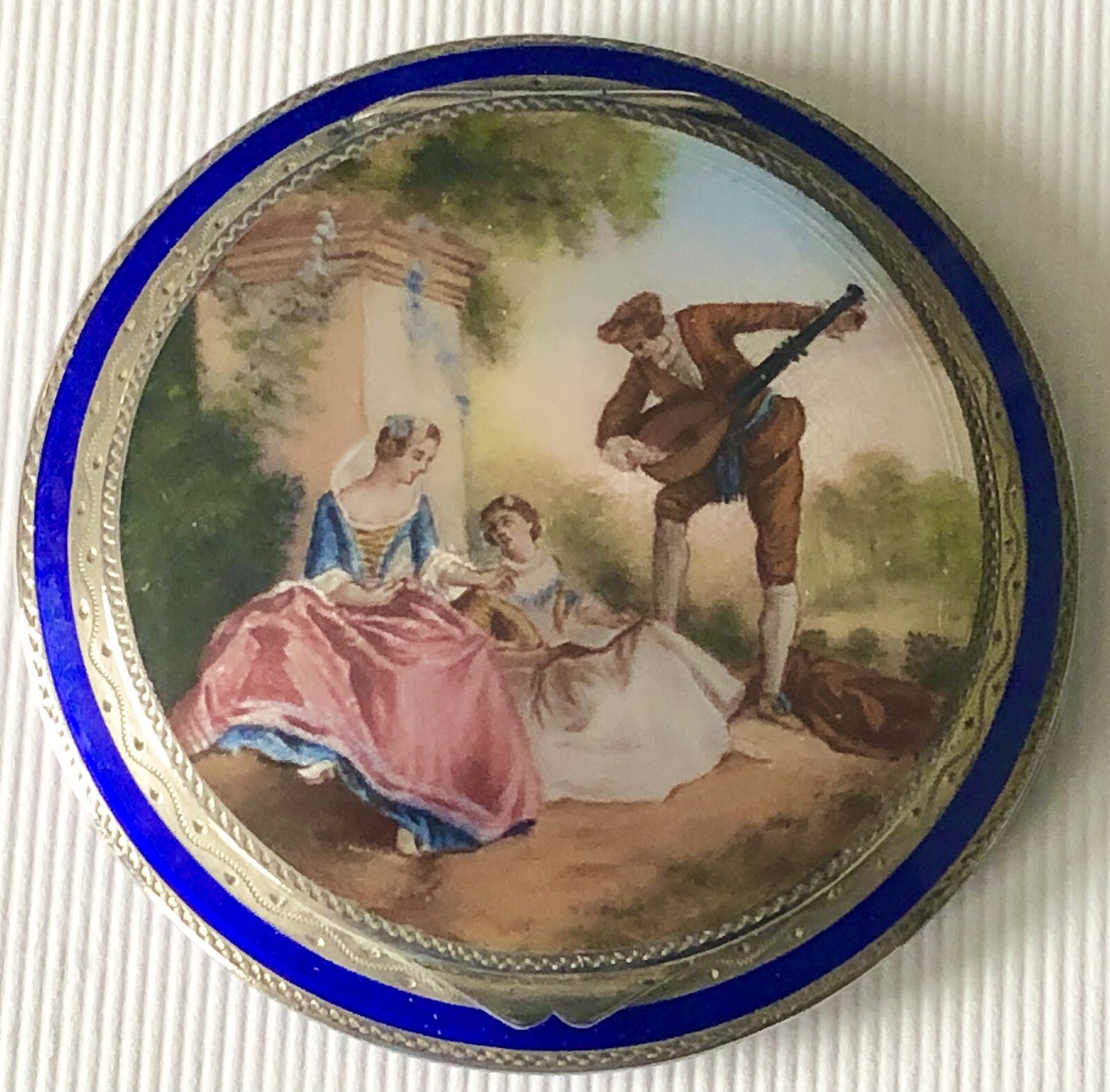 VINTAGE Antique Germany STERLING SILVER Blue ENAMEL Classical Lovers Lrg COMPACT VINTAGE Antique Germany STERLING SILVER Blue ENAMEL Classical Lovers Lrg COMPACT