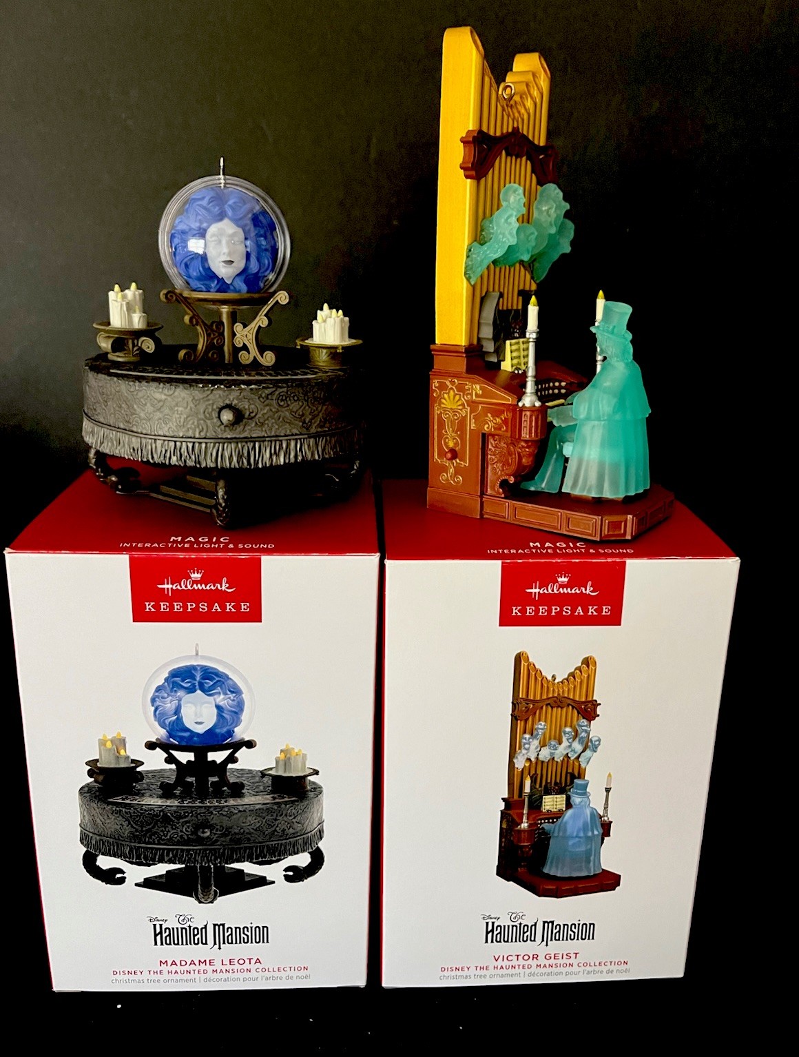 Disney Madame Leota & Victor Geist Haunted Mansion Hallmark LIGHTS & SOUND NEW