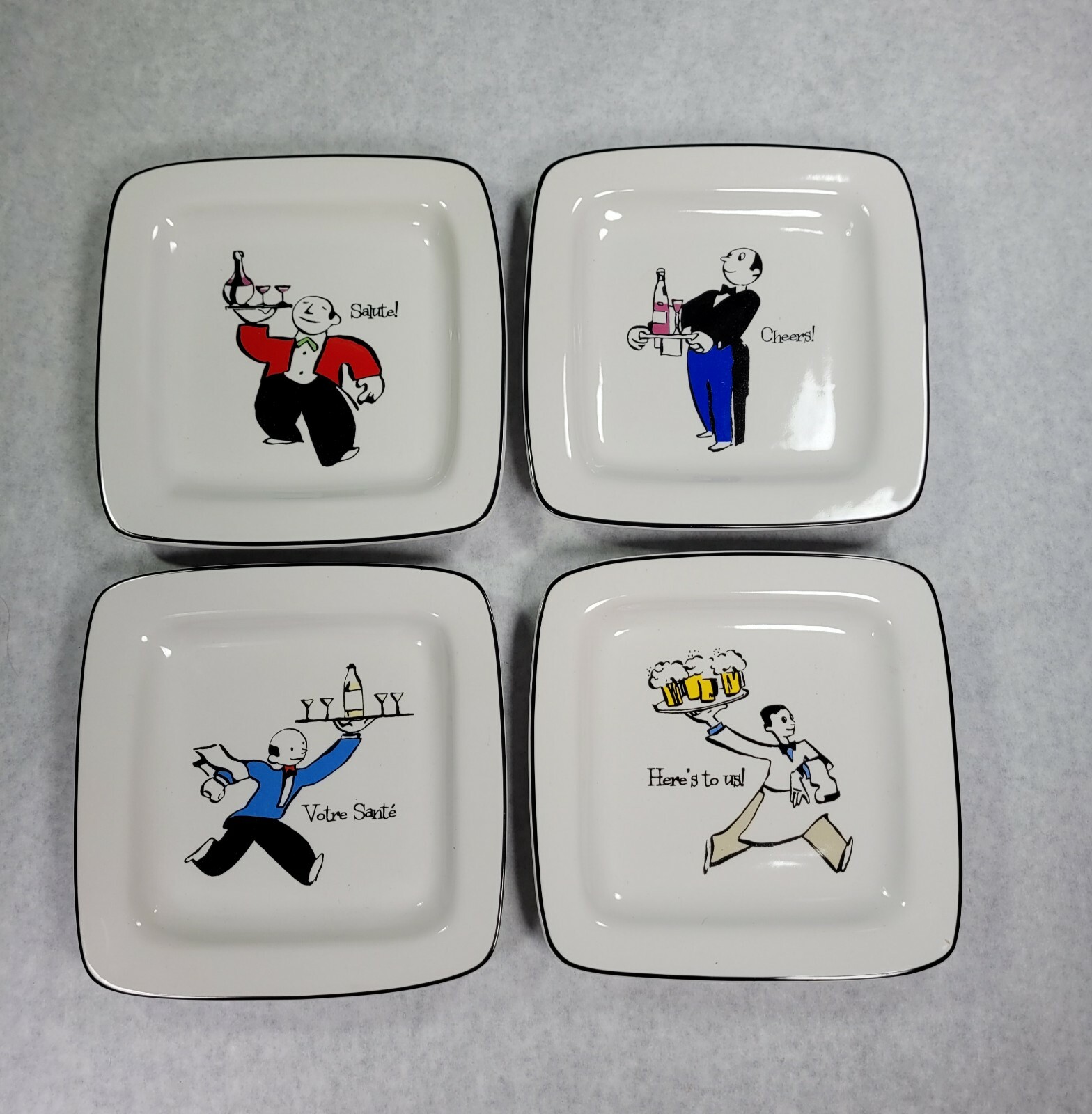 Rosanna Set Of Four Waiter Ceramic Bar Plates Cheers NICE Bright Colors