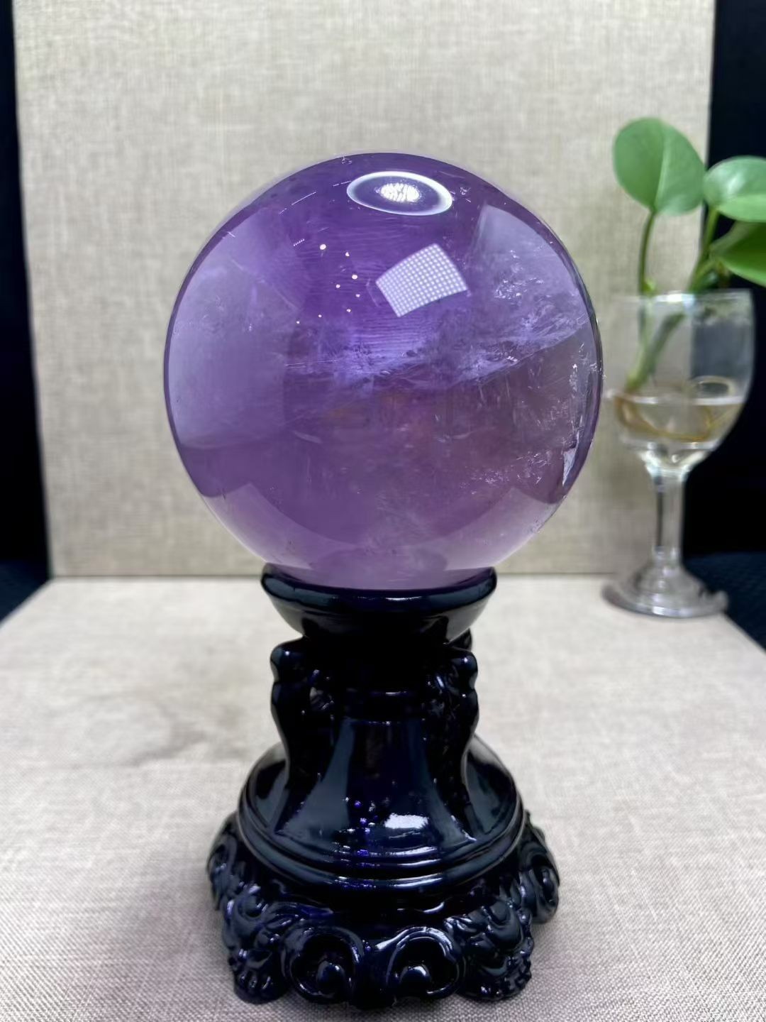 2.17LB TOP Natural amethyst quartz ball carved crystal Energy sphere reiki+stand