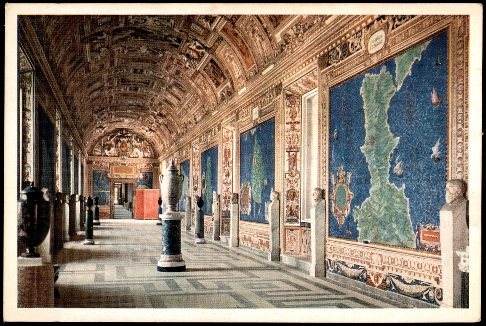 Vintage Vatican City Sala delle Carte Geografiche Postcard UVACHROM
