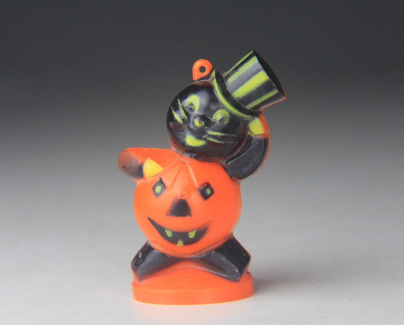 Vintage 50s Halloween Rosbro Tico Plastic Pumpkin Cat Candy Holder Toy 3