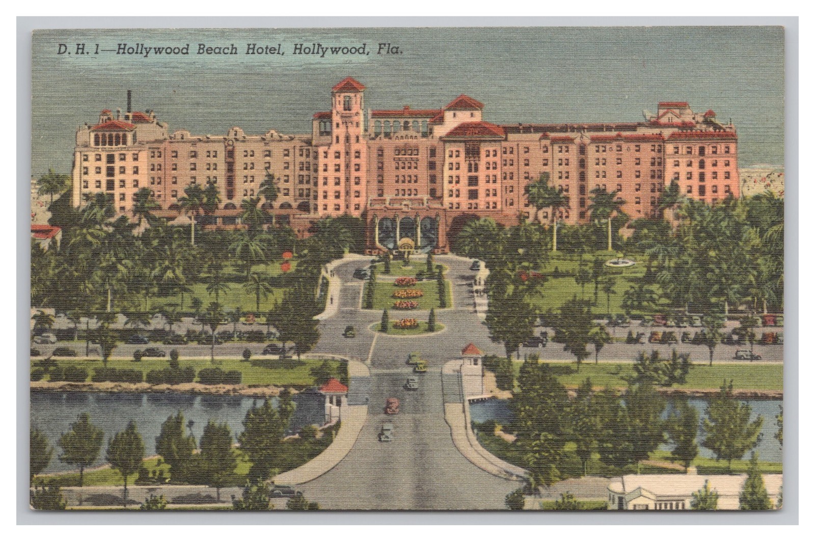 Hollywood Florida Hollywood Beach Hotel Aerial View Linen Unused Postcard 