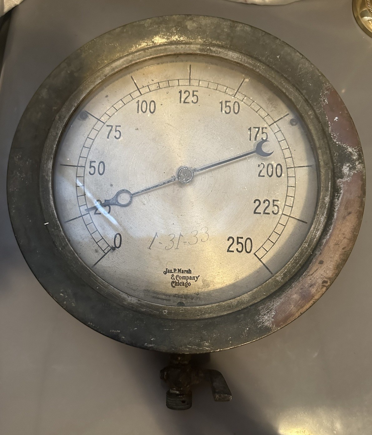 Antique Jas P Marsh Chicago 10” Brass Pressure Gauge 0-250 Steampunk