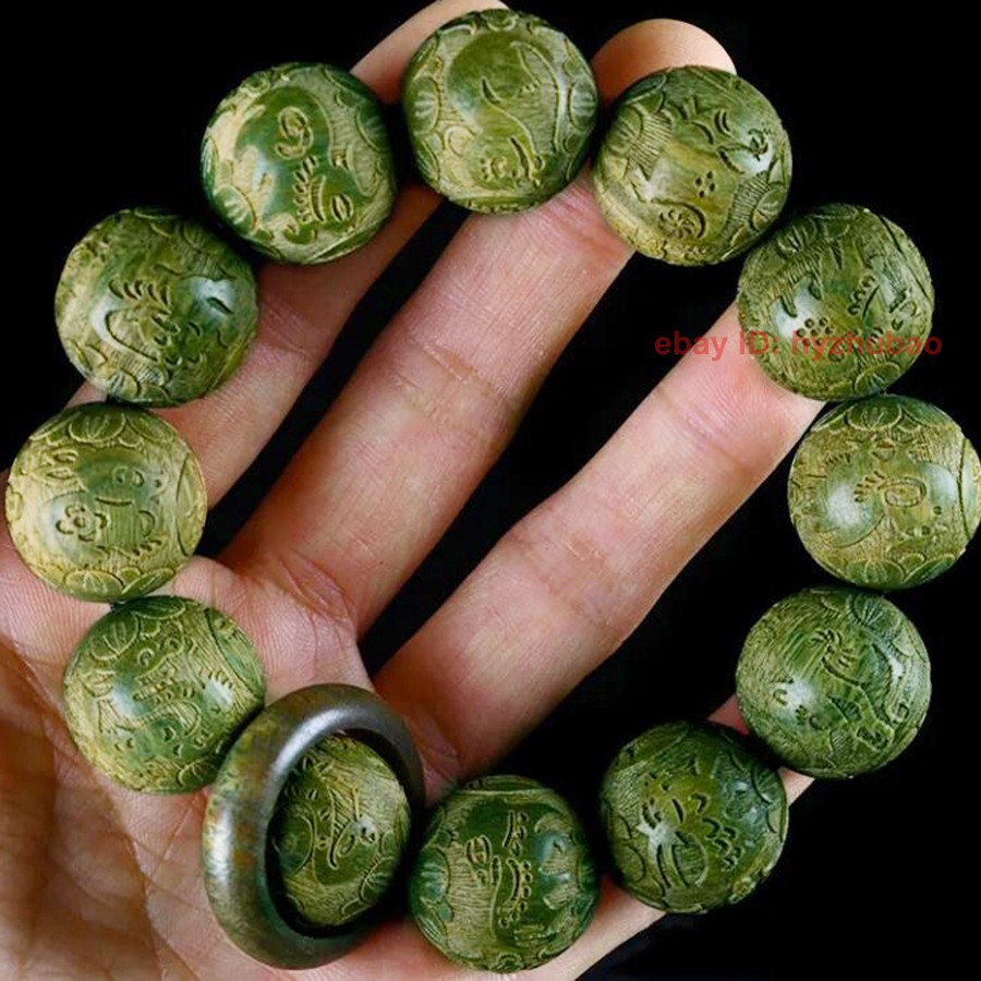 20mm*12 Prayer Beads Natural Grade A Wood Buddha Carving Zodiac Bracelet Rosary