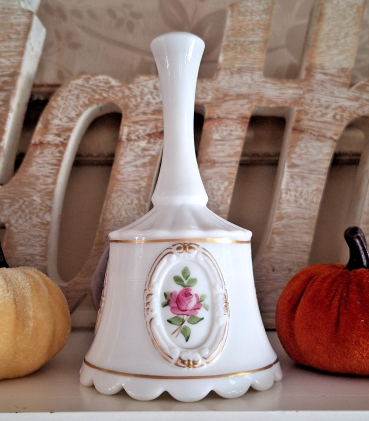 Vtg 1979 Westmoreland Milk Glass Handpainted BELL Original Sticker Artist Signed