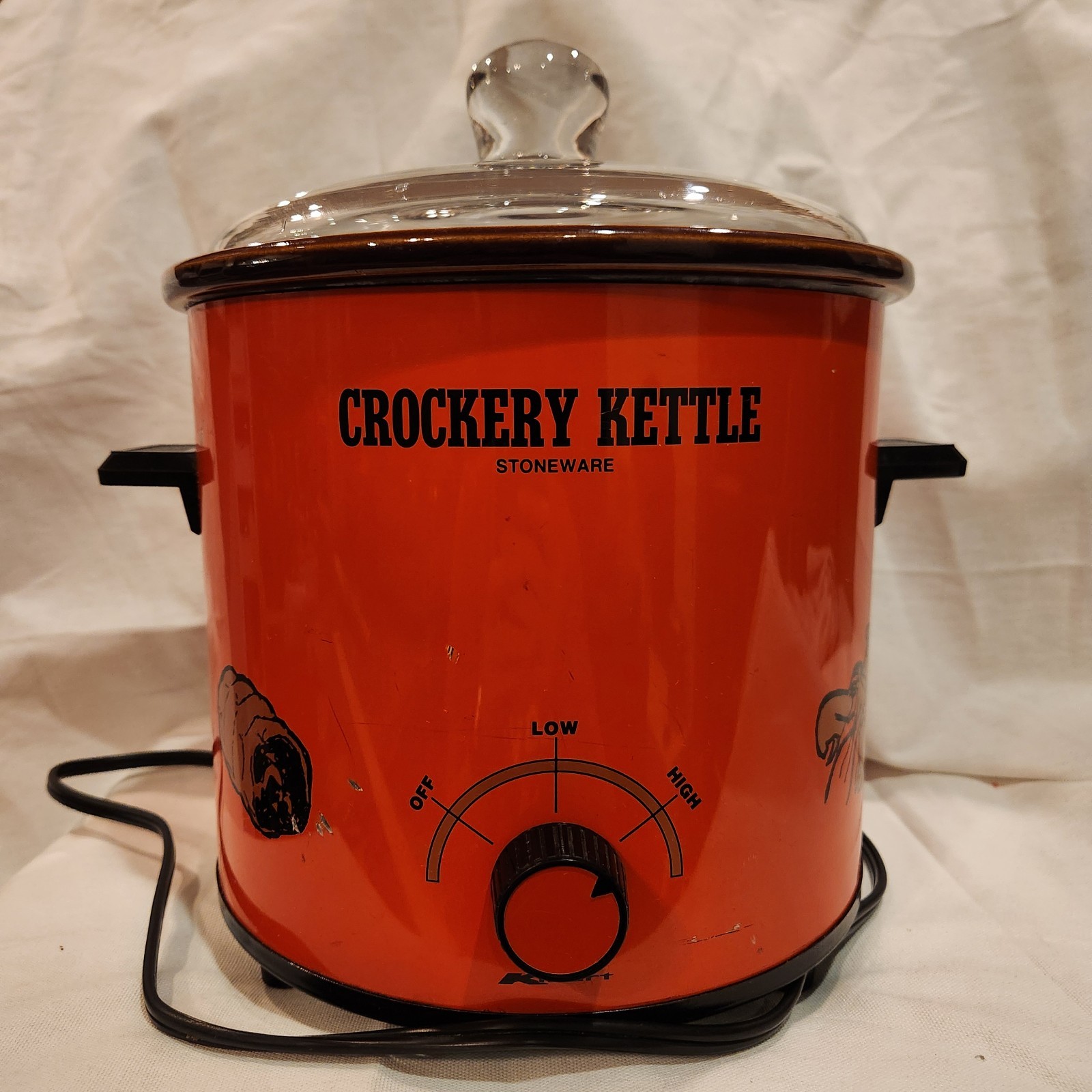 Vintage Orange Crockery Kettle Stoneware 3.5 QT Slow Cooker With Lid