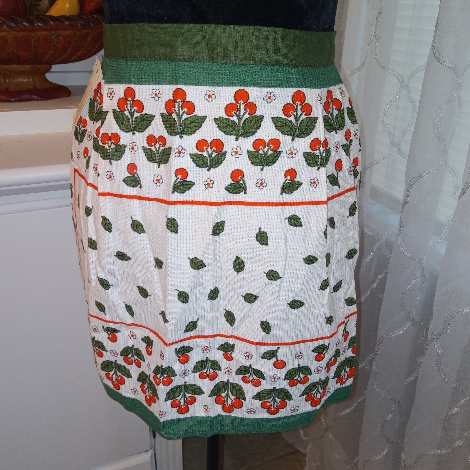 Vintage Cherry Half Apron W/Original Tag