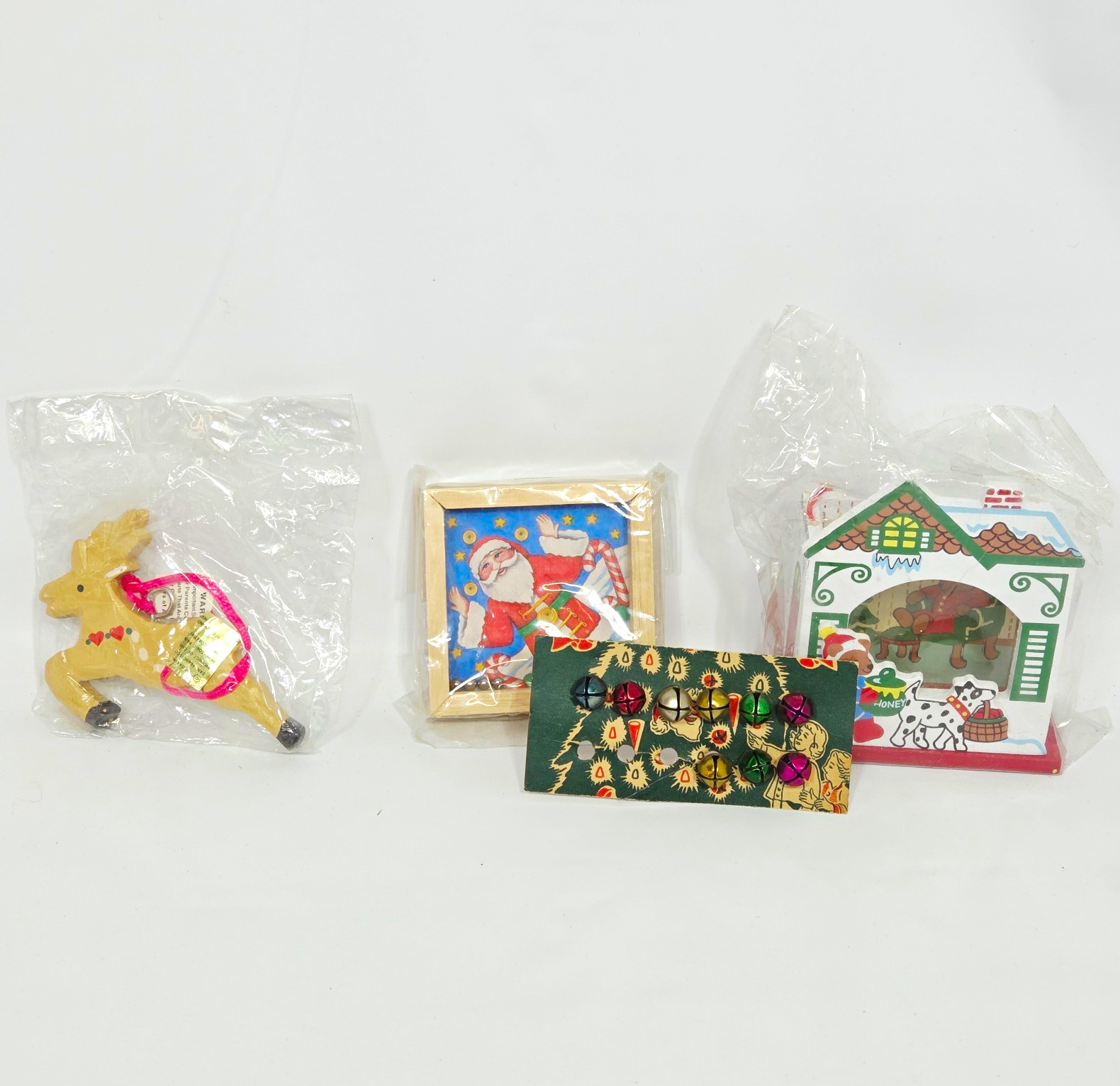 DAKIN Vintage 1992 Wood & Metal Christmas Hanging Santa Ornaments Lot 3pc DAKIN Vintage 1992 Wood & Metal Christmas Hanging Santa Ornaments Lot 3pc