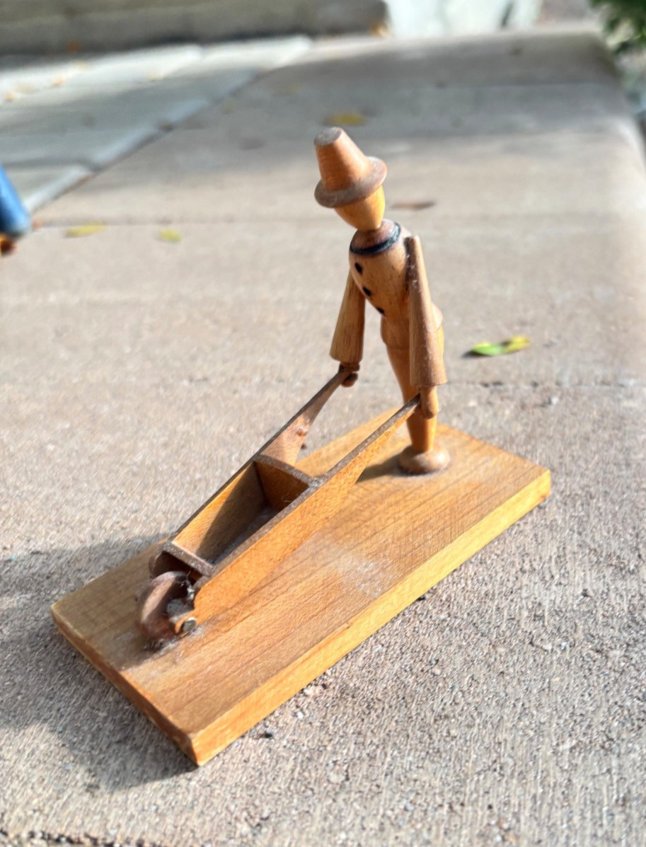 Polish Sculpture Art - The Wheelbarrow Man Borowik Byliniak Mid-Century Folk Art