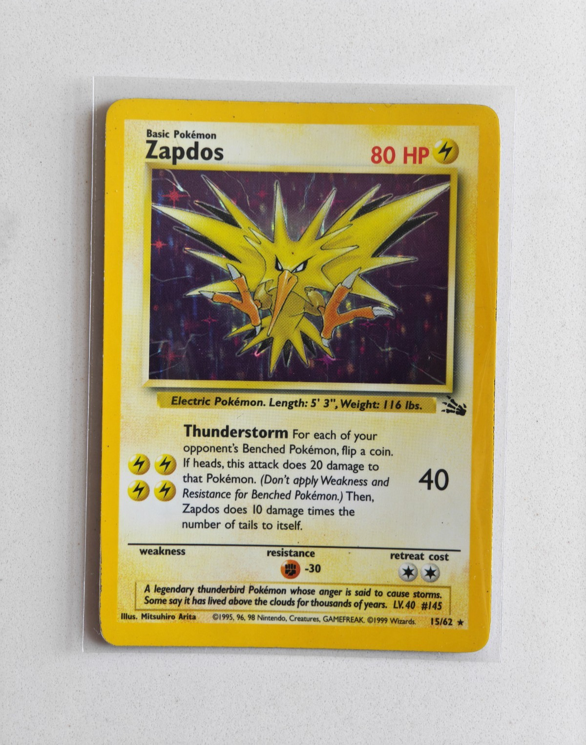 Pokémon TCG 1999 Vintage Zapdos Fossil Rare Holo 15/62 LP