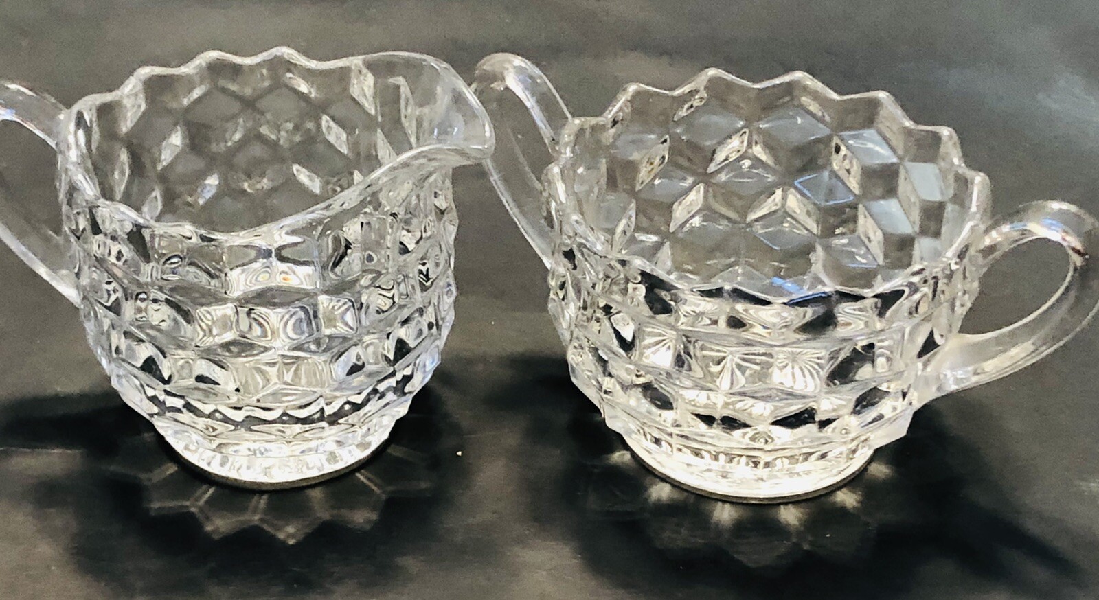 Fostoria American Pattern Elegant Vintage Clear Glass Creamer and Sugar