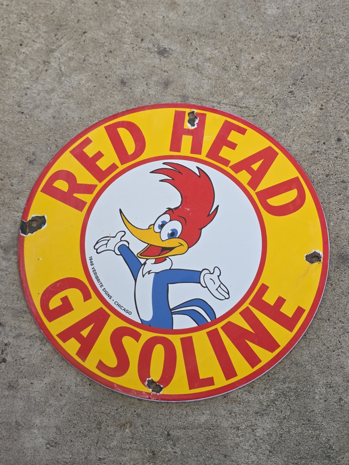 VINTAGE RED HEAD GASOLINE PORCELAIN SIGN, GAS STATION, PUMP SIGN  12