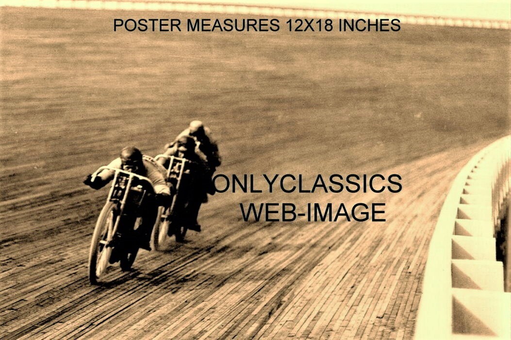 1914 HARLEY DAVIDSON & INDIAN MOTORCYCLE RACING ALTOONA BOARDTRACK 12X18 POSTER