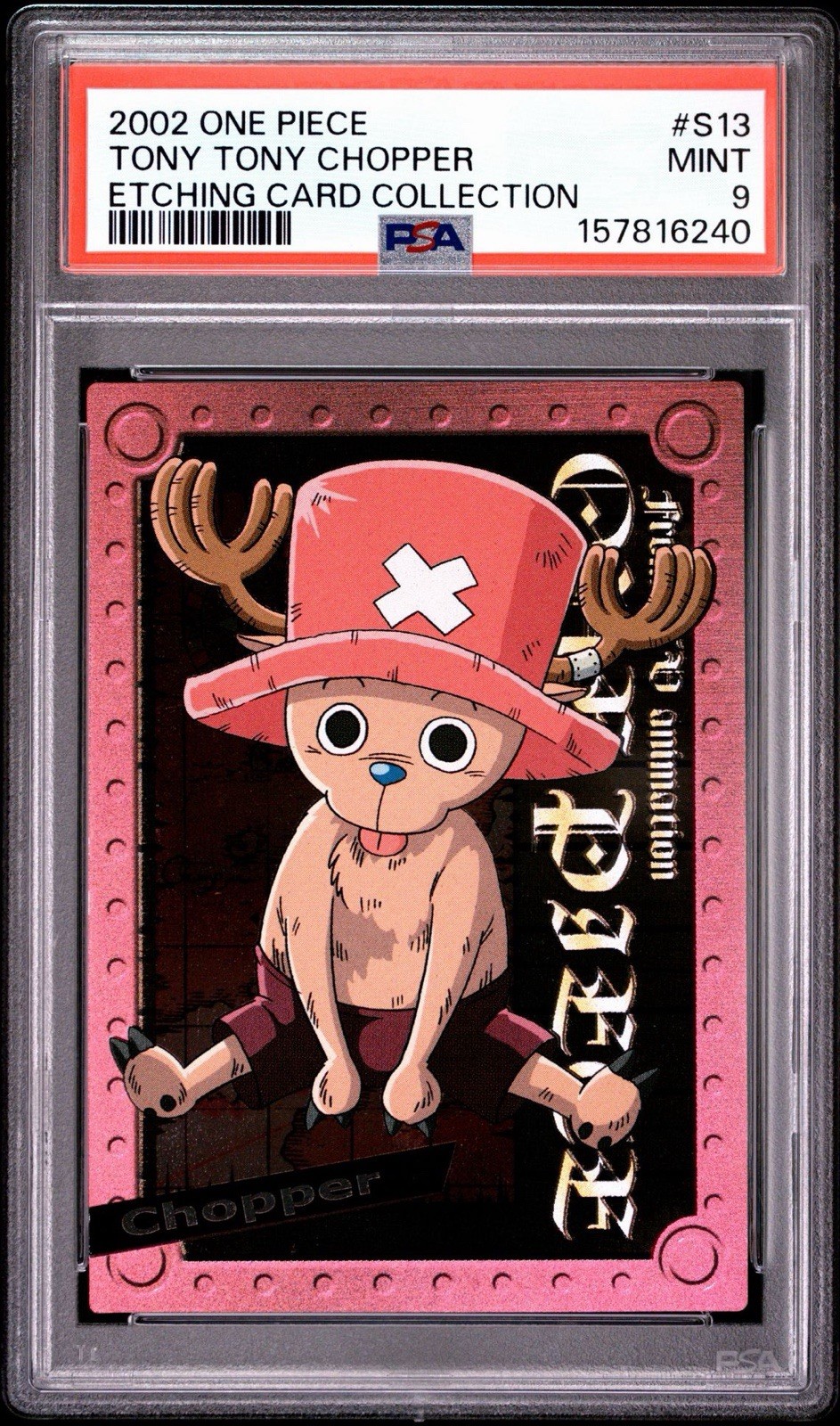 (POP 1) PSA 9 2002 ONE PIECE ETCHING CARD COLLECTION #S13 TONY TONY CHOPPER