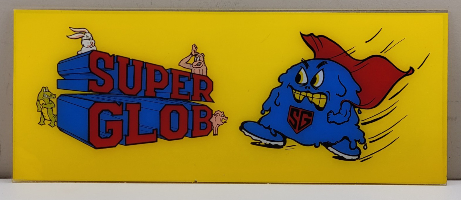 Vintage Original 1980s Super Glob Pac-Man Plexiglass Arcade Header Marquee Sign