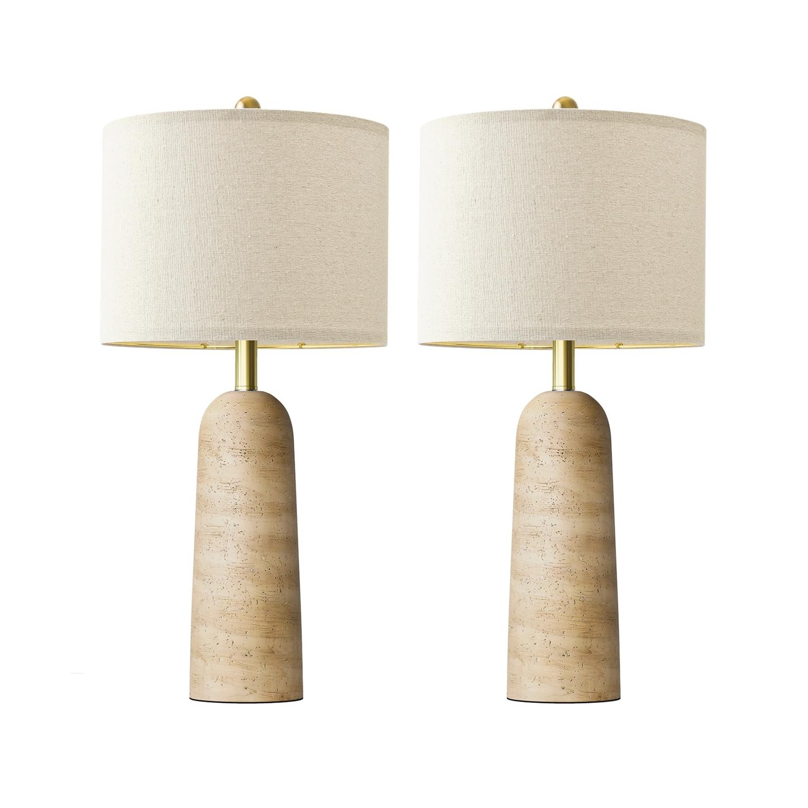 BOBOMOMO Modern Table Lamp Set of 2, Warm Beige Resin Lamp with Natural Stone...