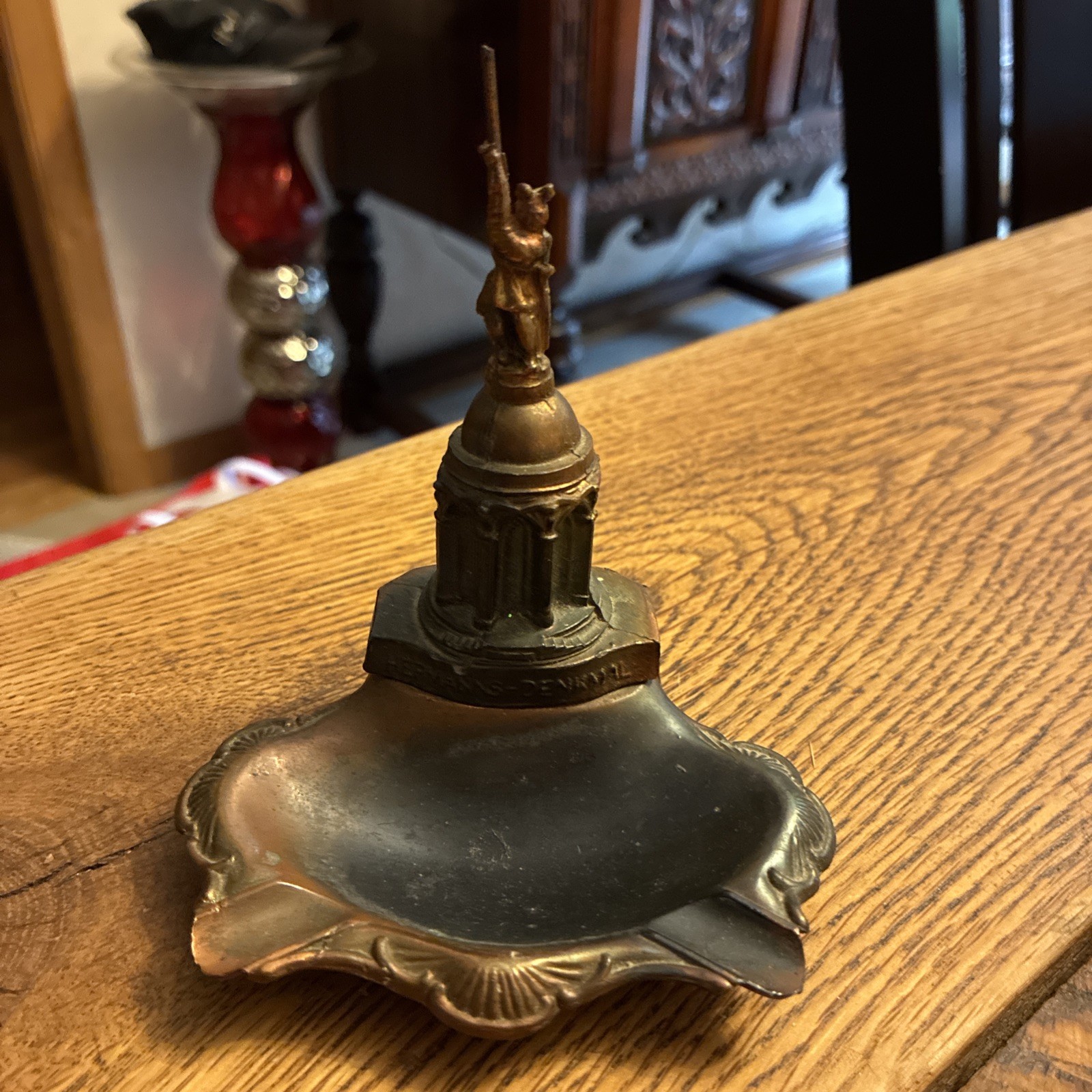 Antique Very Cool Hermannsdenkmal Souvenir Ashtray Brass  Bronze