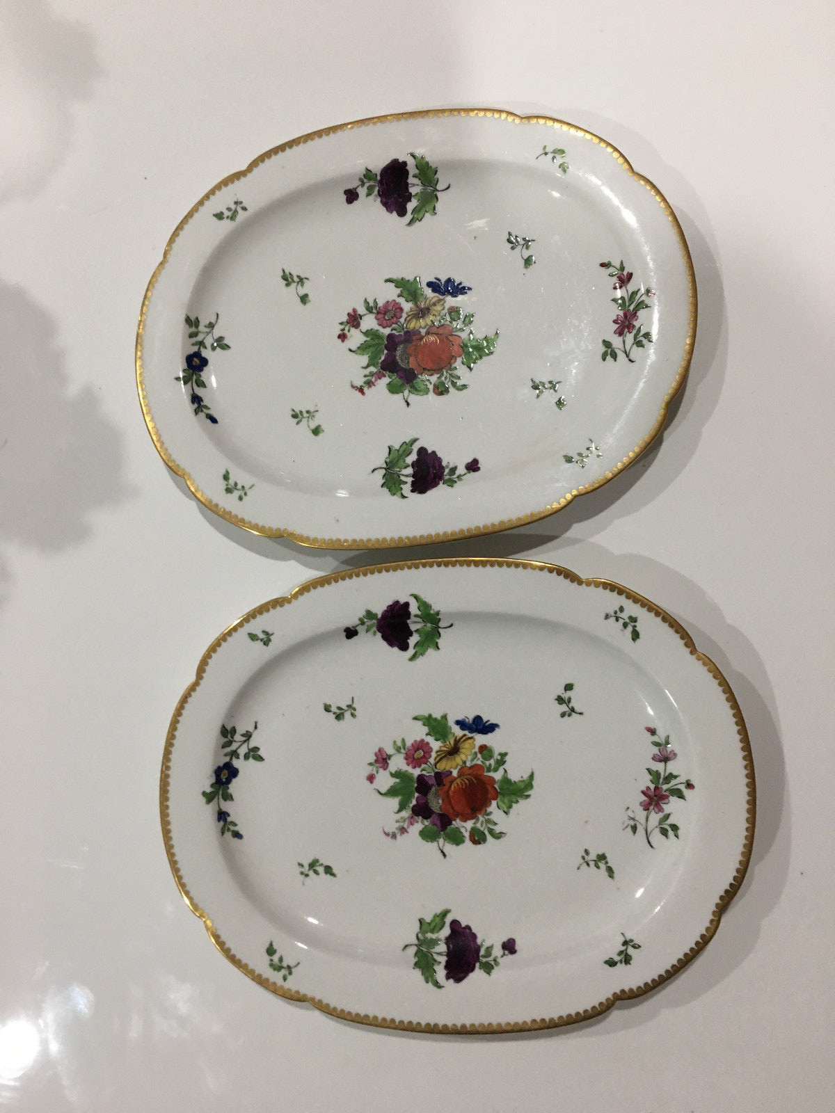 Antique Circa 1800 English  Porcelain Pair Platters Trays w Floral Decoration