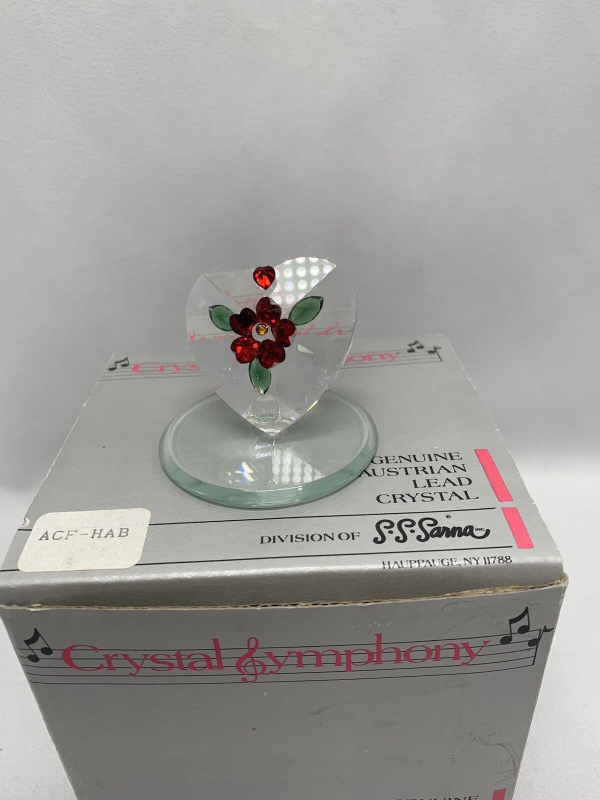 Authentic Austrian Lead Crystal Symphony S. S. Sarna Heart with Flower RARE NIB