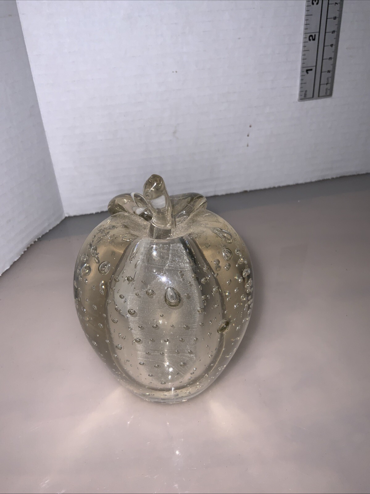 Blown Glass Paperweight Controlled Bubbles Apple