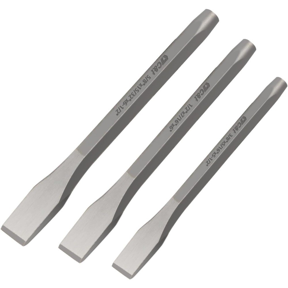 3-Piece Heavy Duty Cold Chisel Set 3/8 1/2 5/8 Inch All Purpose for Metal Wood