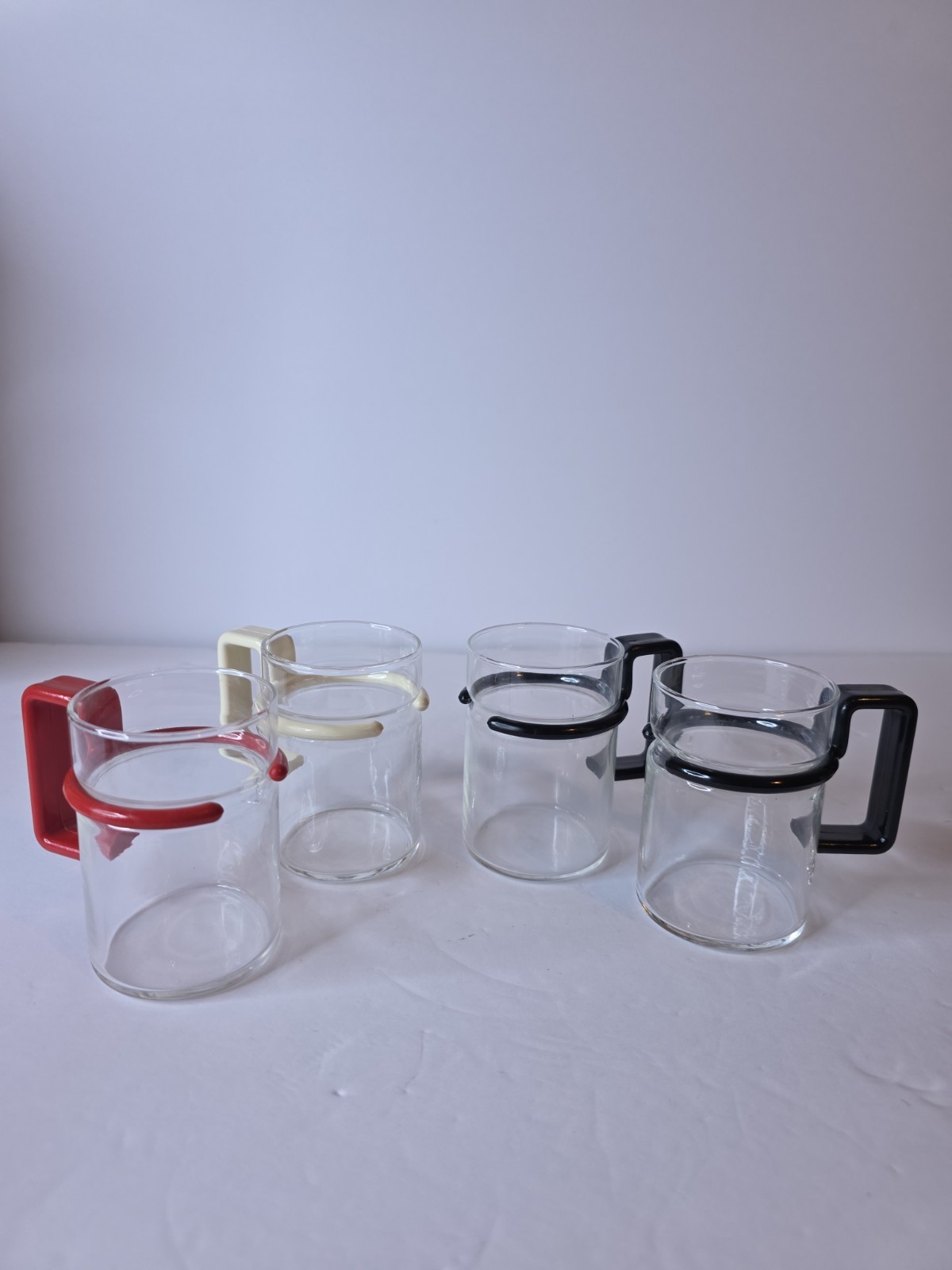 Lot of 4 Vintage Bodum Bistro Chambord Glass Mugs MCM 2Black 1White 1Red AS-IS