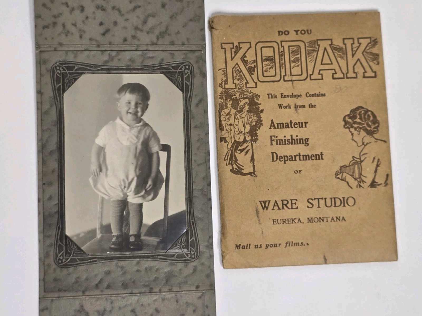 Rare 1920s Kodak Amateur Finishing Envelope Ware Studio Eureka MT Baby Portrait