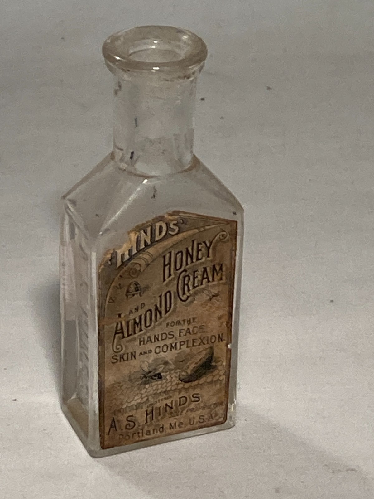c1890s A S Hinds Honey and Almond Cream Portland Maine Sample Complexion Bottle c1890s A S Hinds Honey and Almond Cream Portland Maine Sample Complexion Bottle