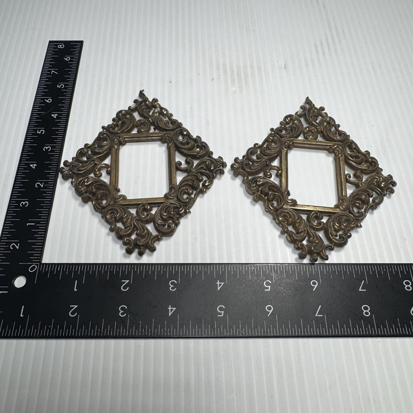 Ornate Miniature Metal Photo Frames 4”W Brass Made In Italy Victorian Dollhouse