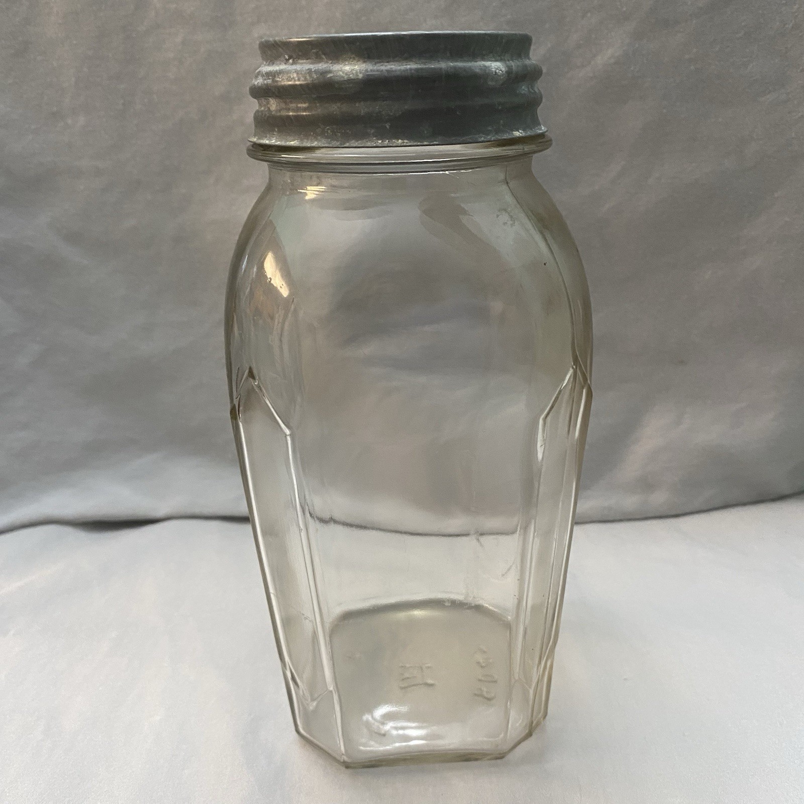 Vintage Hazel Atlas Clear Glass Octagon Canning Jar 8047 w/ Zinc Milk Glass Lid