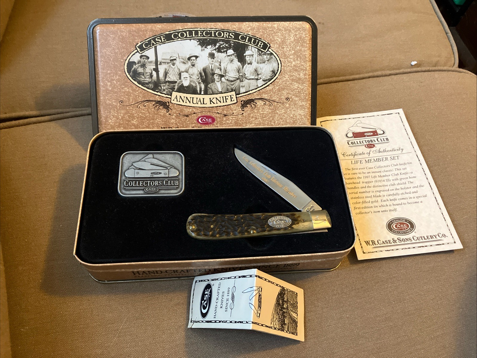 1997 CASE Club XX Barehead Trapper CCC Knife Green Bone Handles 61054SS sn 12507