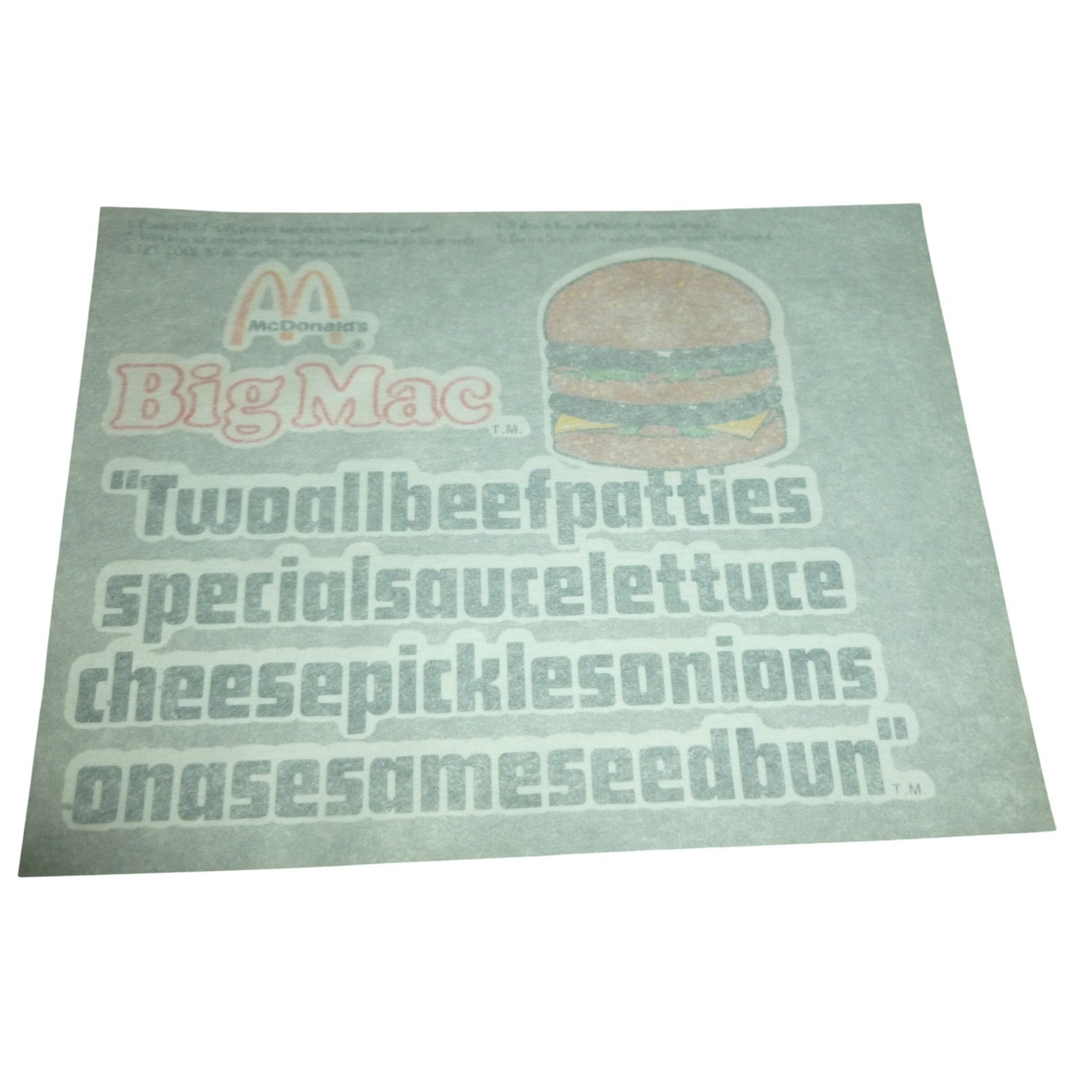 Vintage 1970s McDonalds Big Mac Two All Beef Patties Iron On Transfer Graphic