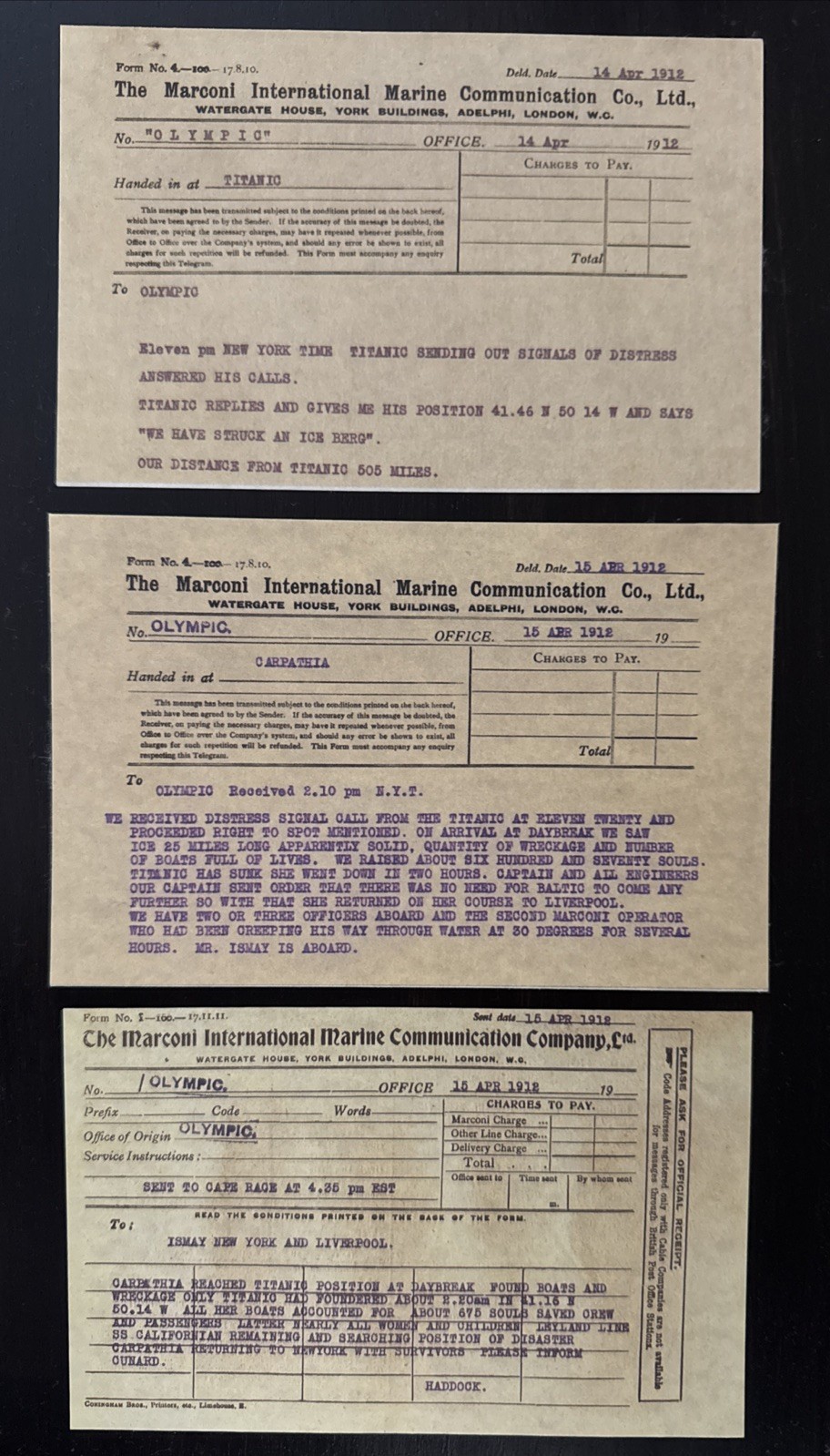 RMS Titanic Distress Call Marconi Wireless SOS/CQD Lot of 3 Replica Cards RMS Titanic Distress Call Marconi Wireless SOS/CQD Lot of 3 Replica Cards