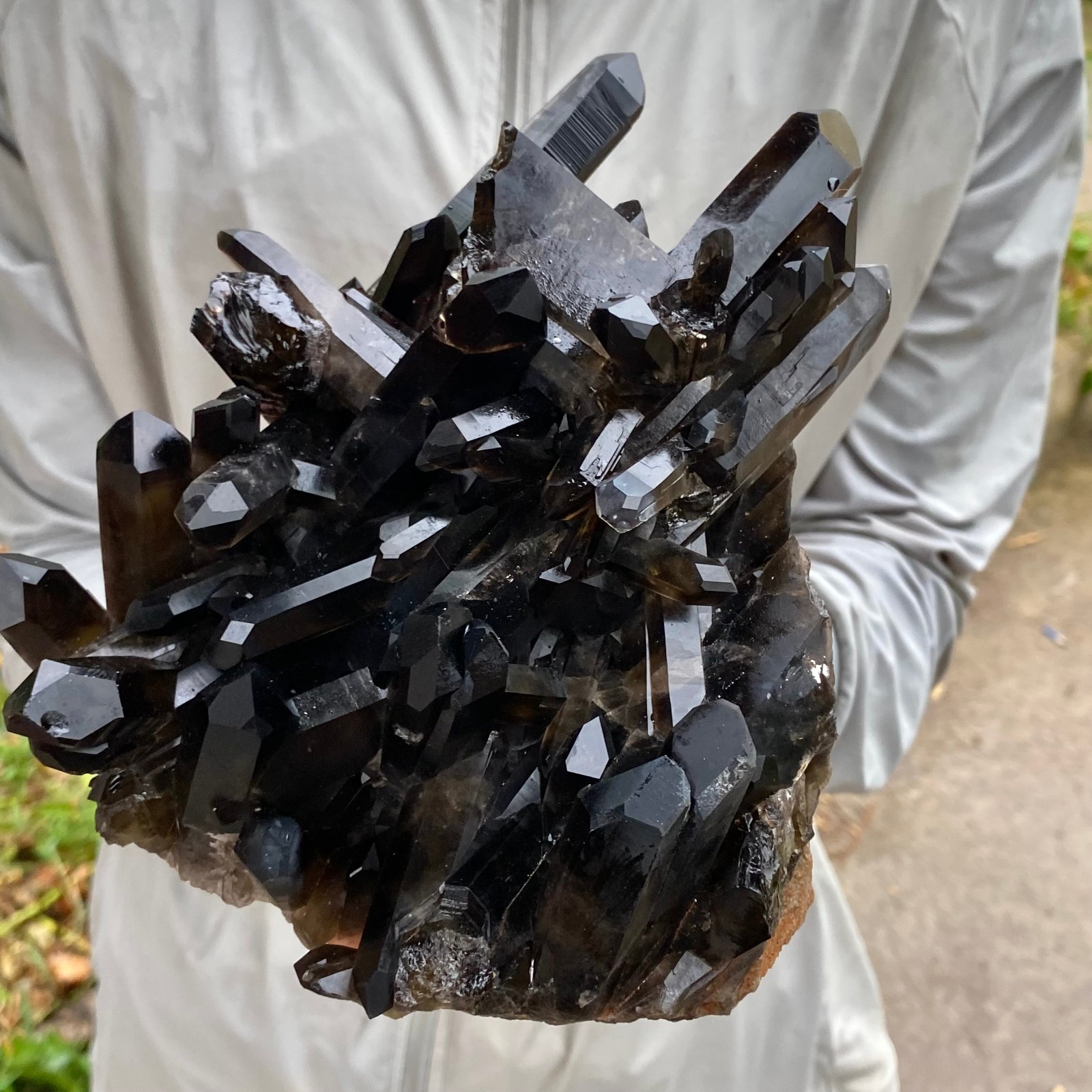4.56LB Large Natural Smoky Black Quartz Cluster Crystal Specimen Healing