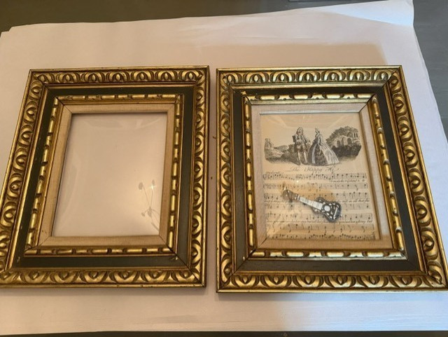 2 VINTAGE 14x14 CONVEX glass wooden frames ornate