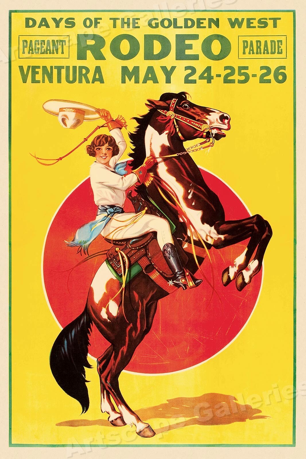 1930s “Days of the Golden West Rodeo” Vintage Style Horse Rodeo Poster - 24x36