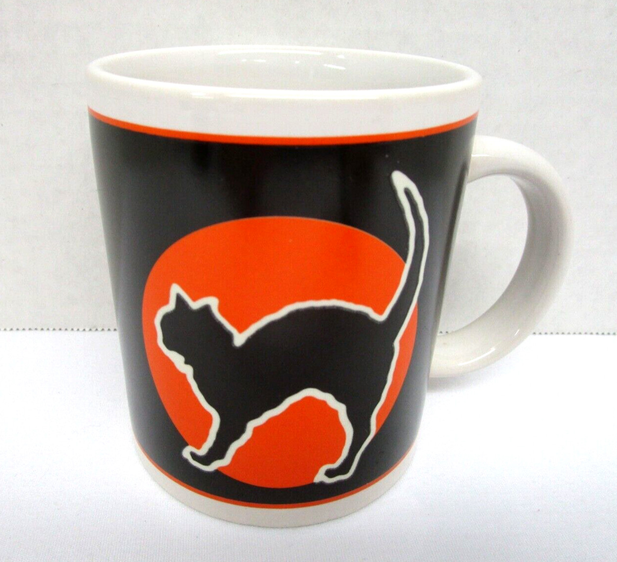 Vintage 1992 Halloween Black Cat Orange Moon Ceramic Coffee Cup Glow in the Dark Vintage 1992 Halloween Black Cat Orange Moon Ceramic Coffee Cup Glow in the Dark