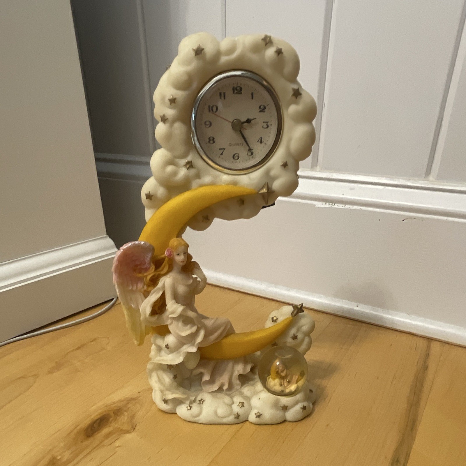 Vintage 1999/2000 Cadona Angel Moon Clock Mini Snow Globe 78001-A Celestial