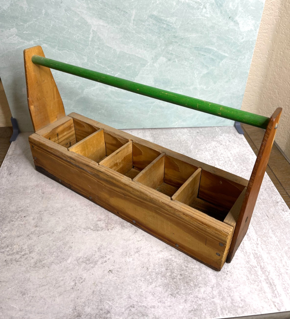 Vintage Wooden carpenter Tool Box Garden Caddy Tote w/Handle planter Rustic 17\