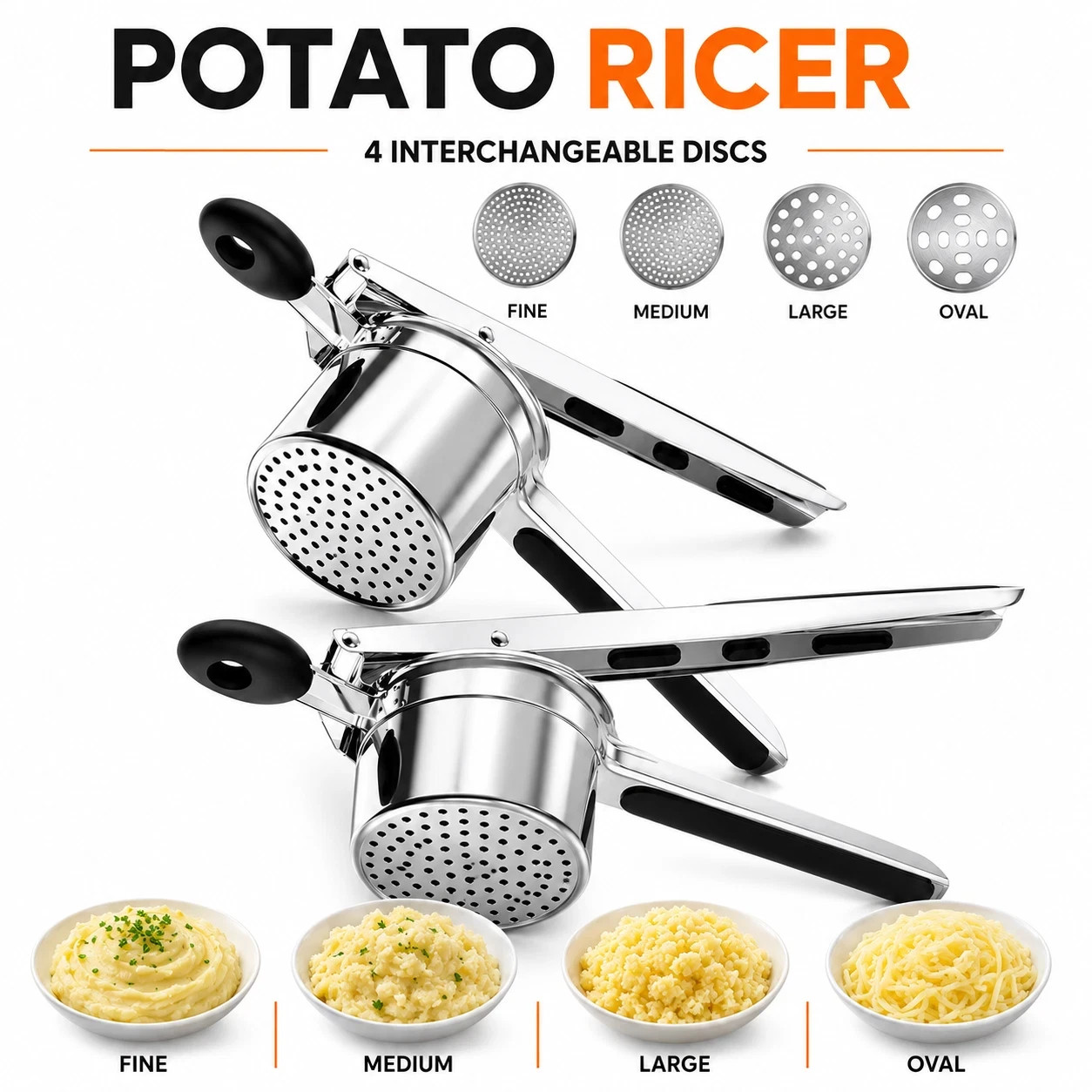 Large 15oz Potato Ricer for Mashed Potatoes, Stainless Steel  Press Masher