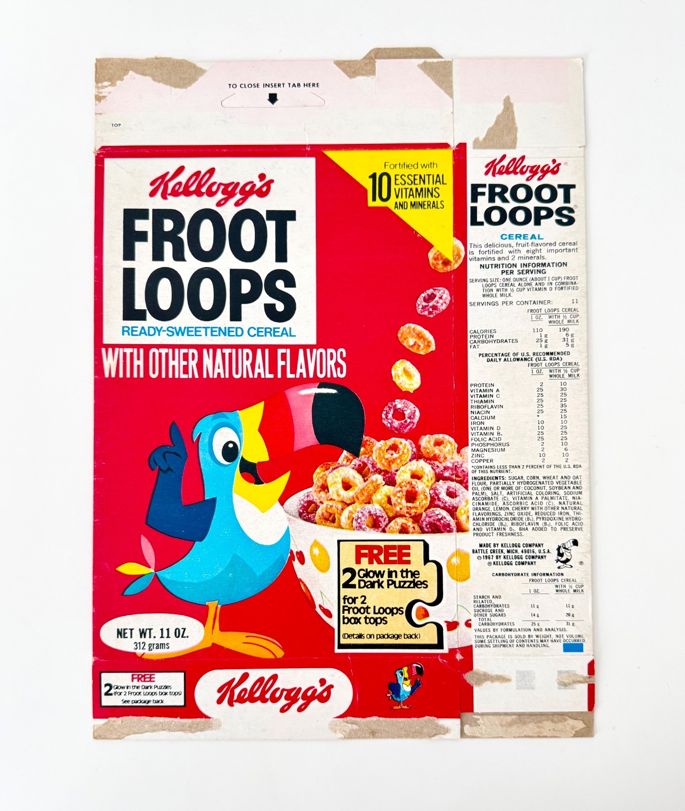 Vintage 1978 Kellogg's Froot Loops Cereal Box Glow in the Dark Puzzles Premium