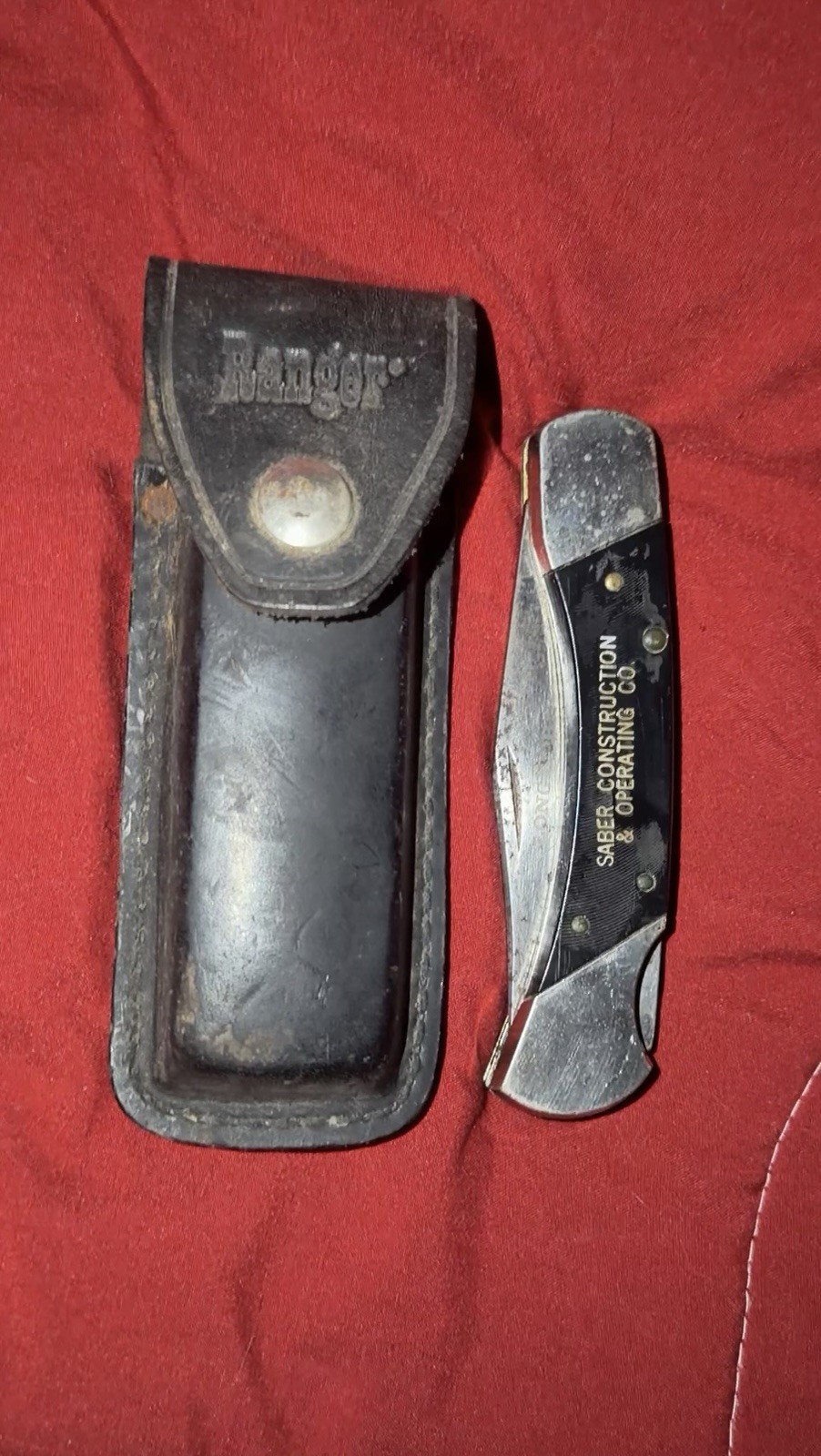 Vintage Ranger Longhorn LB 125 USA Folding Pocket Knife - Black - with Sheath