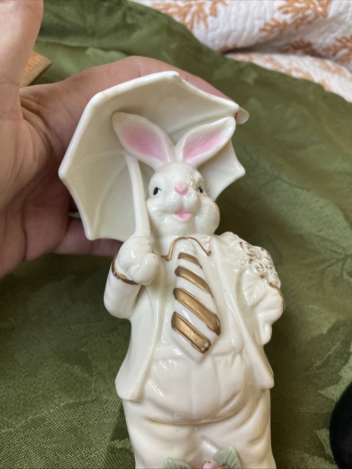 K's Collection Easter Bunny with Umbrella Figurine Porcelain Rabbit